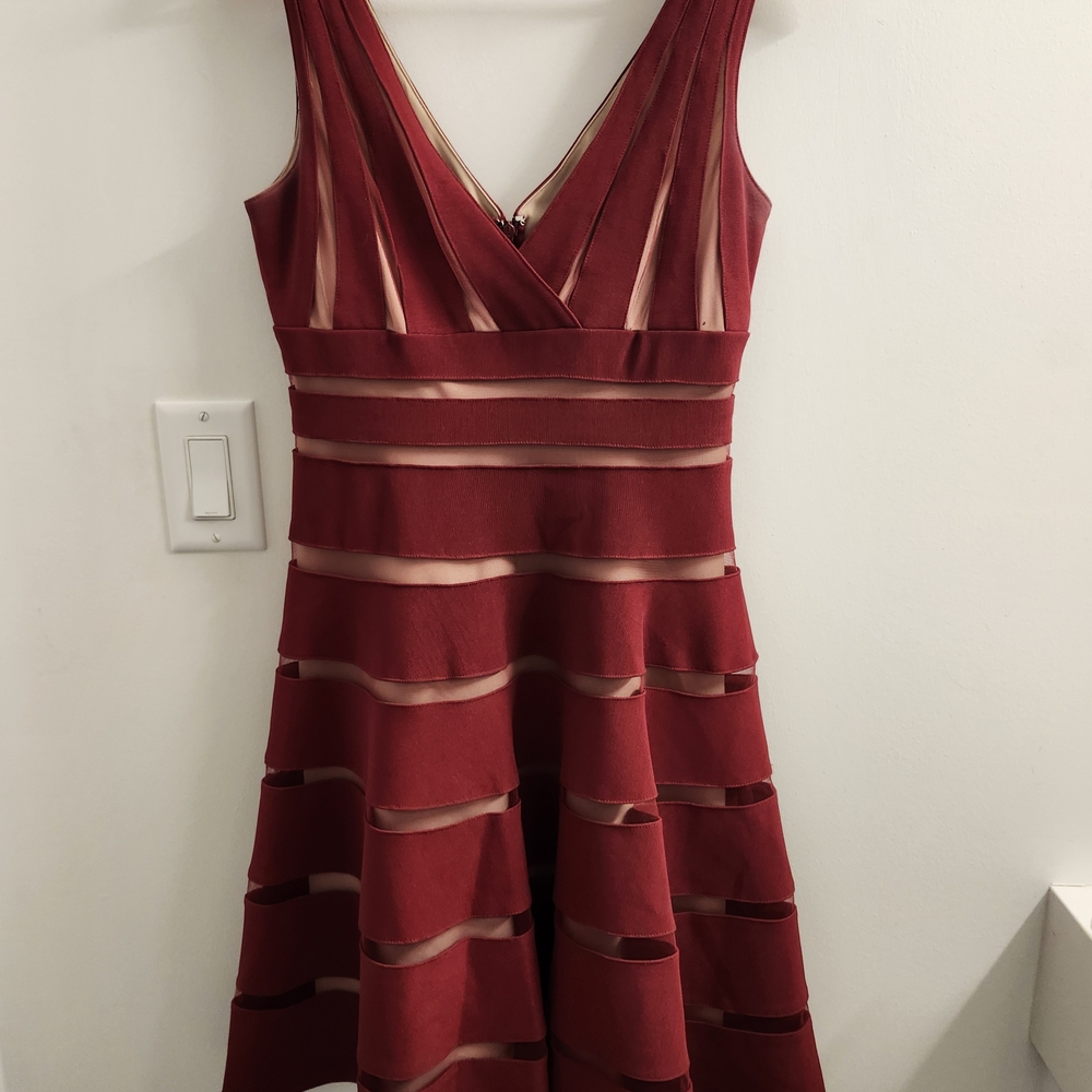 JS Collections Burgundy Sleeveless Mini Dress